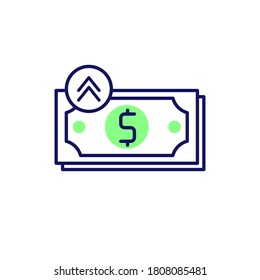 dollar paper money, pay button linear color icon vector illustration. simple and modern style icon, logo, sign, 