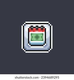 dollar paper on calendar sign in pixel art style