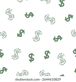Dollar pattern background. Dollar Doodle seamless pattern background. US dollar pattern background. Seamless pattern of the symbols of dollar currency background.