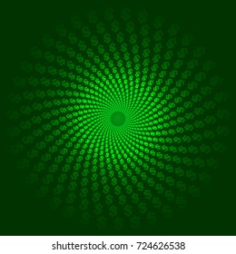 Dollar Pattern Background. Vector. Round banner. Dollar Icon. Halftone, green.