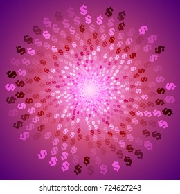 Dollar Pattern Background. Vector. Round banner. Dollar Icon. halftone, pink, lilac.