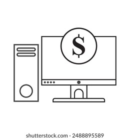 dollar pay computer vector thin line icon