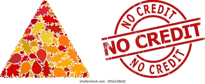 Icono del mosaico de advertencia de pago en dólares diseñado para la temporada de otoño y sello sin crédito rayado. El mosaico de advertencia de pago en dólares vectoriales está formado por hojas dispersas de arce y roble de otoño.