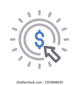 dollar per click vector color line icon 