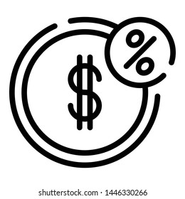 Dollar percent coin icon. Outline dollar percent coin vector icon for web design isolated on white background