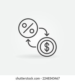 Icono o símbolo del esquema del concepto de inflación del vector del dólar y porcentaje
