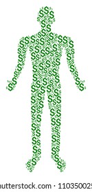 Dollar person figure. Vector dollar icons are arranged into human composition.