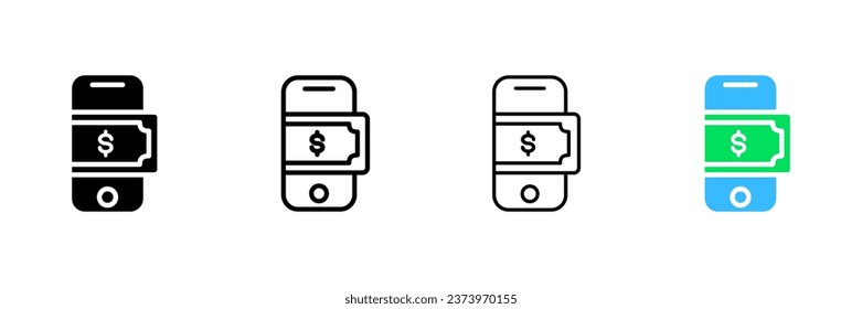 Icono de dólar en el teléfono. Diferentes estilos, dólar en el teléfono, íconos de dinero. Iconos del vector