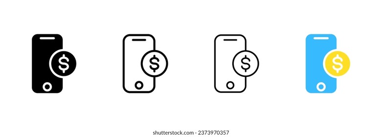 Dollar in phone icon. Outline, dollar in phone, money icons. Vector icons
