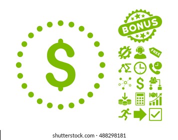 Dollar pictograph with bonus images. Vector illustration style is flat iconic symbols, eco green color, white background.