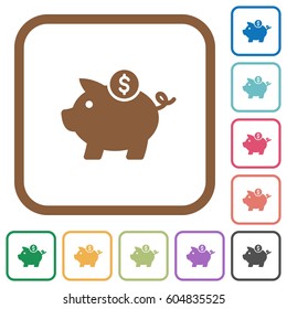 Dollar piggy bank simple icons in color rounded square frames on white background