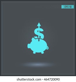 Dollar with piggy bank. Vector icon.