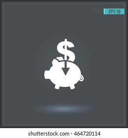 Dollar with piggy bank. Vector icon.
