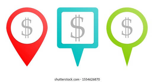Dollar pin icon. Multicolor pin vector icon