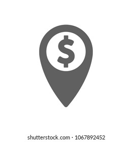 Dollar in pin icon in trendy flat style isolated on white background. Symbol for your web site design, logo, app, UI. Vector illustration, EPS