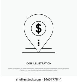 Dollar, Pin, Map, Location, Bank, Business Line Icon Vector. Vector Icon Template background