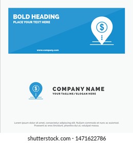 Dollar, Pin, Map, Location, Bank, Business SOlid Icon Website Banner and Business Logo Template