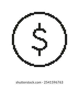 Icono de línea de arte de píxeles de dólar. Moneda mundial, finanzas, economía digital. Video Concepto de juego de 8 bits. Ilustración vectorial aislada.