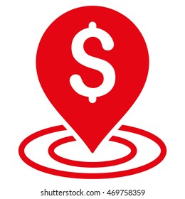 Dollar Place icon. Vector style is flat iconic symbol with rounded angles, red color, white background.