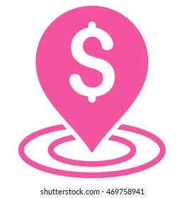 Dollar Place icon. Vector style is flat iconic symbol with rounded angles, pink color, white background.