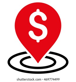 Dollar Place icon. Vector style is bicolor flat iconic symbol with rounded angles, intensive red and black colors, white background.