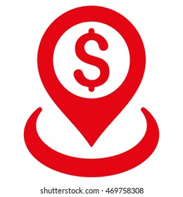 Dollar Placement icon. Vector style is flat iconic symbol with rounded angles, red color, white background.