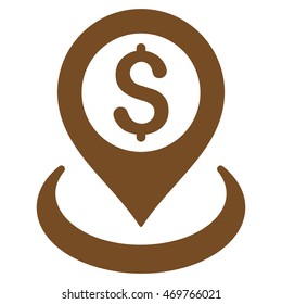 Dollar Placement icon. Vector style is flat iconic symbol with rounded angles, brown color, white background.
