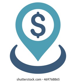 Dollar Placement icon. Vector style is bicolor flat iconic symbol with rounded angles, cyan and blue colors, white background.