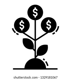 Dollar plant, money growth concept in a solid icon 