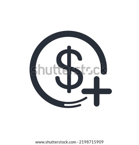 Dollar with a plus sign. additional financing. Vector linear icon isolated on white background.