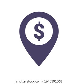 Dollar pointer icon. Dollar with location icon. Dollar map marker. Dollar exchange map marker filled vector icon. EPS 10