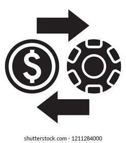 
Dollar  with poker chip denoting gambling icon 
