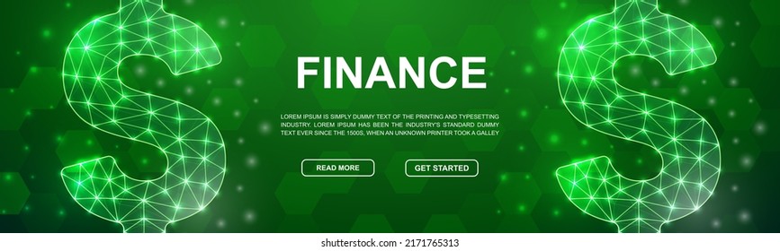 Dollar polygonal symbol for head promotion banner. Horizontal low poly poster illustration. Economy, finance design template illustration concept.