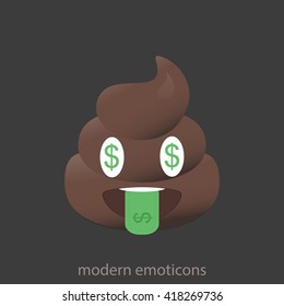 Dollar poo icon. Shit emoticons. Poop emoji face isolated. 