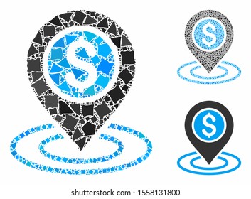 Dollar position composition of raggy items in variable sizes and color hues, based on dollar position icon. Vector rugged items are organized into composition.