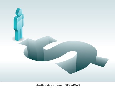 Dollar pothole. 3d conceptual vector illustration. Elements are layered separately in vector file. Easy editable.