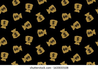 dollar pouch seamless pattern.Black background.gold pouch. money. vector .illustration.