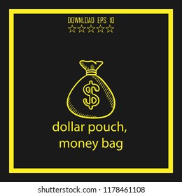dollar pouch  sketch vector icon