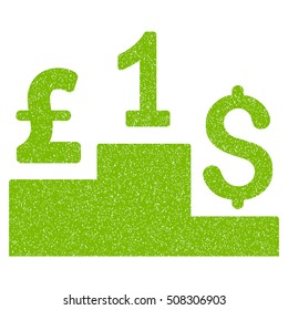 Dollar Pound Competition grainy textured icon for overlay watermark stamps. Flat symbol with unclean texture. Dotted vector eco green ink rubber seal stamp with grunge design on a white background.