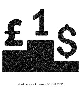 Dollar Pound Competition grainy textured icon for overlay watermark stamps. Flat symbol with unclean texture. Dotted vector black ink rubber seal stamp with grunge design on a white background.