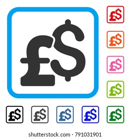Dollar And Pound Currency icon. Flat grey iconic symbol in a light blue rounded square. Black, gray, green, blue, red, orange color versions of Dollar And Pound Currency vector.