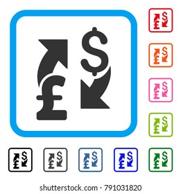 Dollar Pound Exchange icon. Flat gray iconic symbol inside a light blue rounded square. Black, gray, green, blue, red, orange color variants of Dollar Pound Exchange vector.