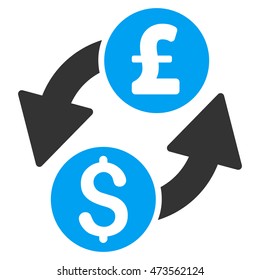 Dollar Pound Exchange icon. Vector style is bicolor flat iconic symbol with rounded angles, blue and gray colors, white background.