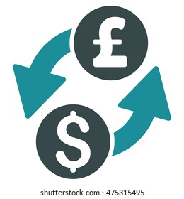 Dollar Pound Exchange icon. Vector style is bicolor flat iconic symbol with rounded angles, soft blue colors, white background.