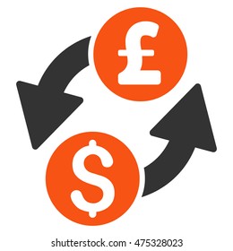 Dollar Pound Exchange icon. Vector style is bicolor flat iconic symbol with rounded angles, orange and gray colors, white background.