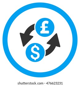 Dollar Pound Exchange rounded icon. Vector illustration style is flat iconic bicolor symbol, blue and gray colors, white background.