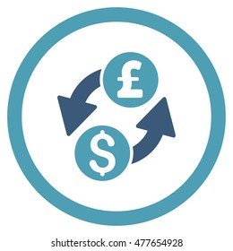 Dollar Pound Exchange rounded icon. Vector illustration style is flat iconic bicolor symbol, cyan and blue colors, white background.