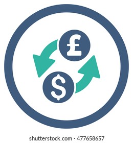 Dollar Pound Exchange rounded icon. Vector illustration style is flat iconic bicolor symbol, cobalt and cyan colors, white background.