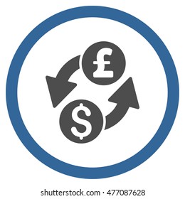 Dollar Pound Exchange vector bicolor rounded icon. Image style is a flat icon symbol inside a circle, cobalt and gray colors, white background.