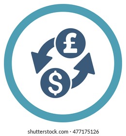 Dollar Pound Exchange vector bicolor rounded icon. Image style is a flat icon symbol inside a circle, cyan and blue colors, white background.